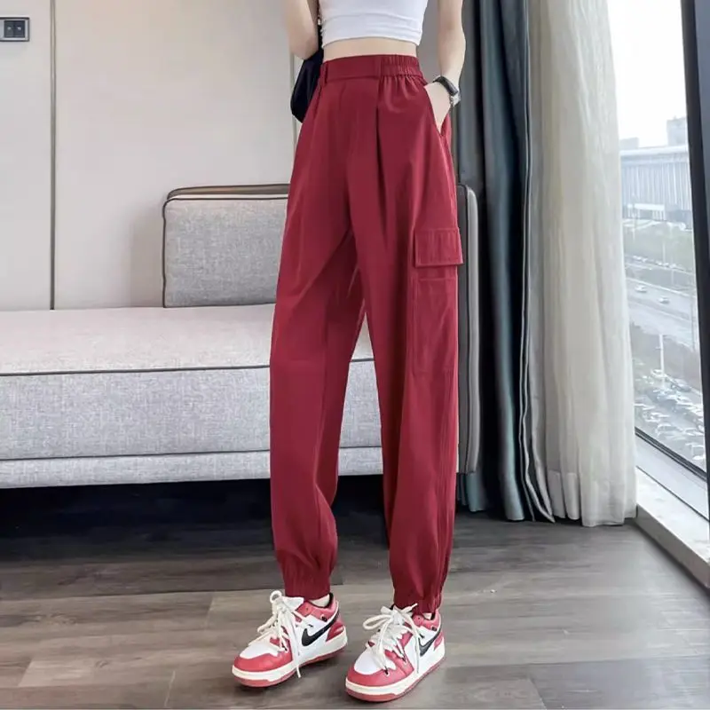 

Spring Autumn Thin Casual Streetwear Harem Pants Solid Color Pocket Elastic Waist 2023 New Ladies Fashion Women's Clothing