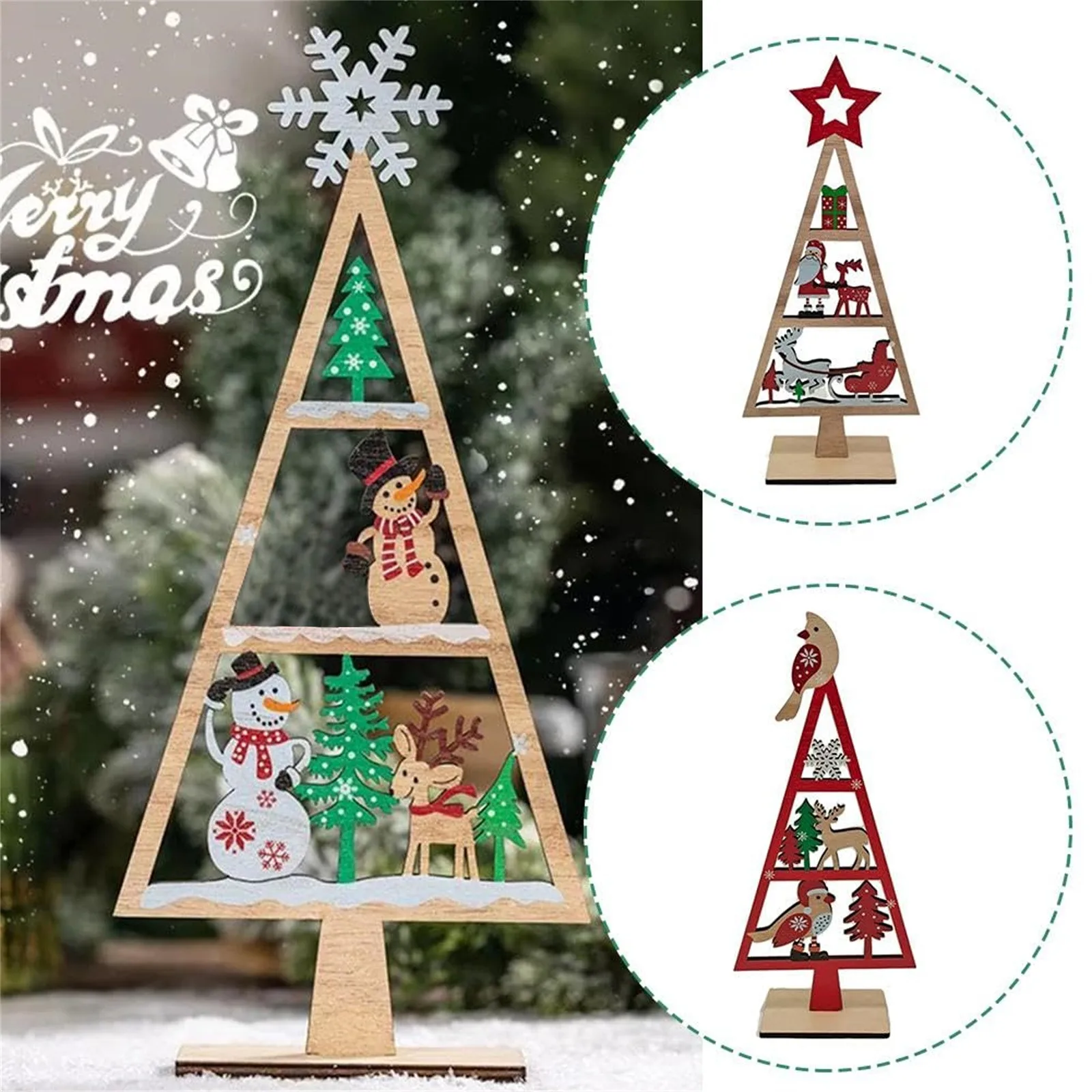 Christmas Wooden Decorations Creative Santa Claus Snowman Elk Letter Ornaments Xmas Home Holiday Desktop Ornaments