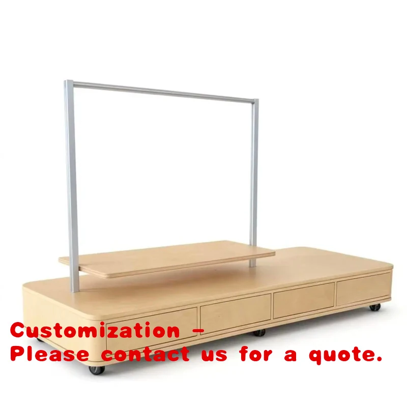 

custom.Customized Movable Display Cabinet with Stainless Steel Rack Painted Wood Showcase with Wheels Clothing Store
