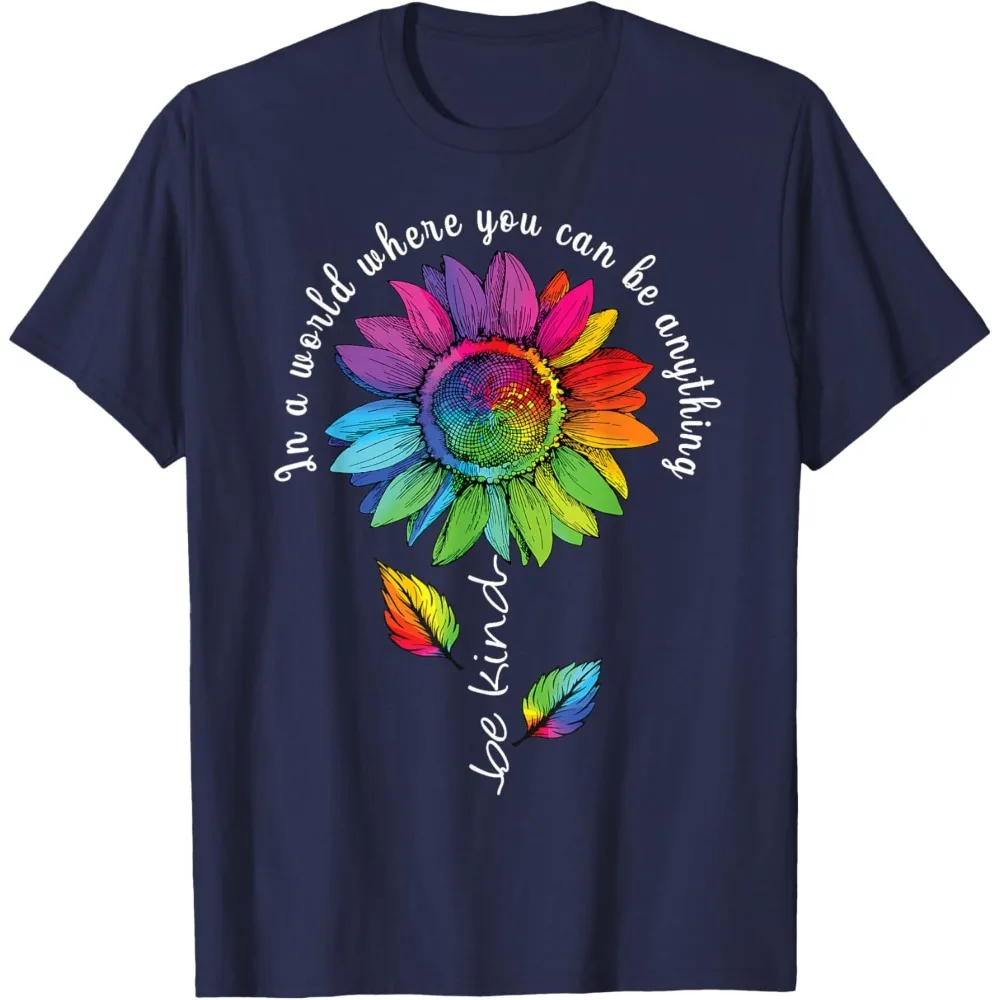 LGBTQ Rainbow Sunflower Be Kind Gay Love Pride Flower T-Shirt Women Clothes Oversized Harajuku Tees O-neck Color Print Tees