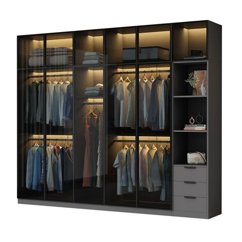 Household bedroom hanger glass door double door wardrobe glass cabinet