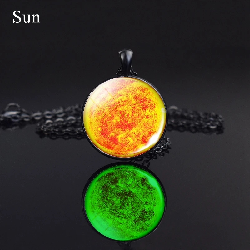 Glowing In The Dark Galaxy Planet Necklace Solar System Earth Moon Jupiter Mercury Saturn Glass Pendant Necklace Space Jewelry