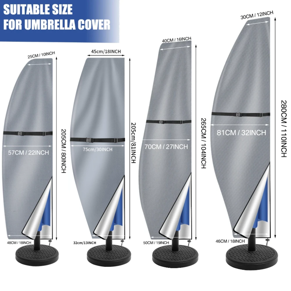 Patio Umbrella Cover Waterproof Outdoor Anti-UV Cantilever Offset Umbrella Cover Parasol Rain Umbrella Cover with Rod &Pull Ring