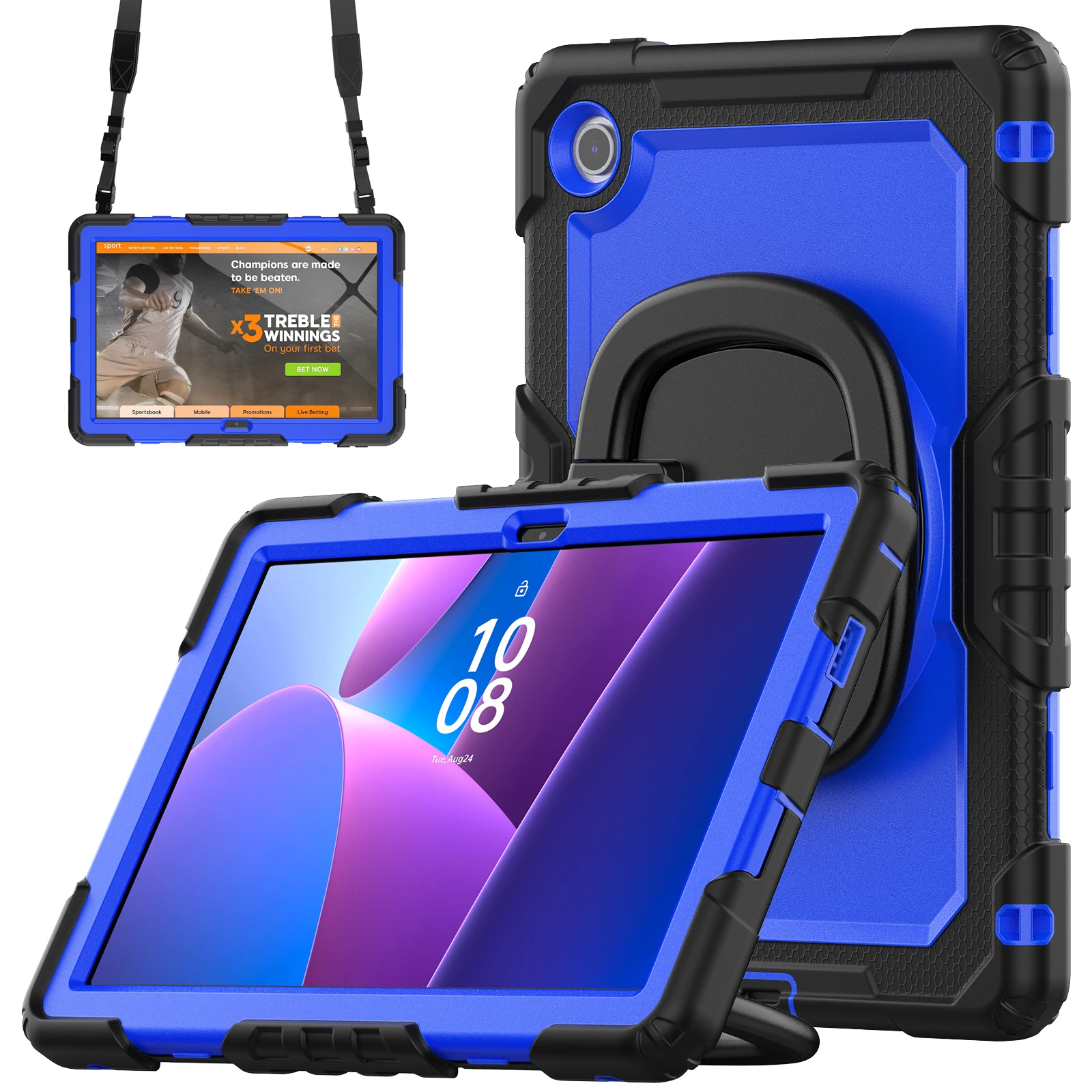 Voor Lenovo Tab 10.1 (2025) TB-311XU / Tab TB311FU standaardbehuizing pc + siliconen tablethoes met schouderriem - oranje