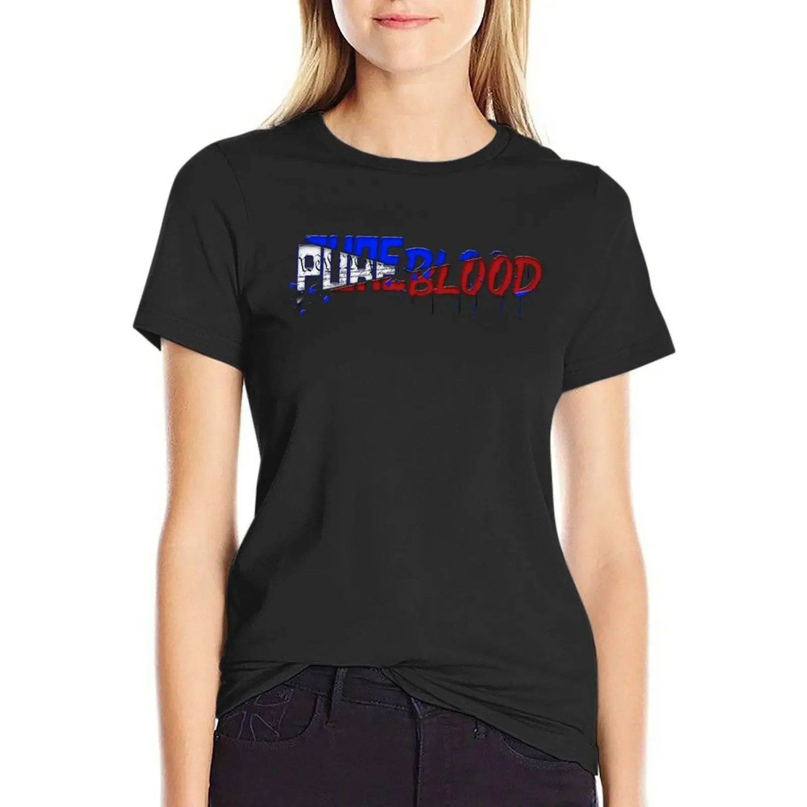 

PUREBLOOD Blue And Red T-Shirt plus size tops summer clothes white t shirts for Women