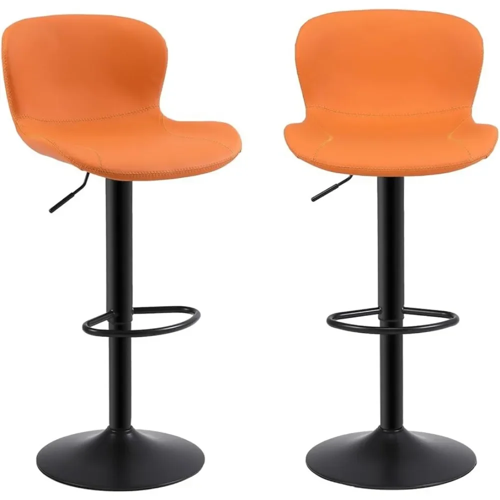 Bar stool set of 2 pieces,leather counter high footed stool with backrest,adjustable height rotating bar stool, without armrests