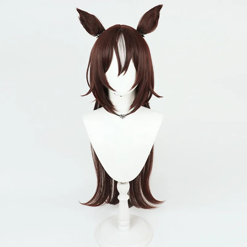 Umamusume Pretty Derby Sirius Symboli Cosplay Wig Reddish Brown Layered Long Straight Hair 3D Ear-clip  For Halloween Party Prop