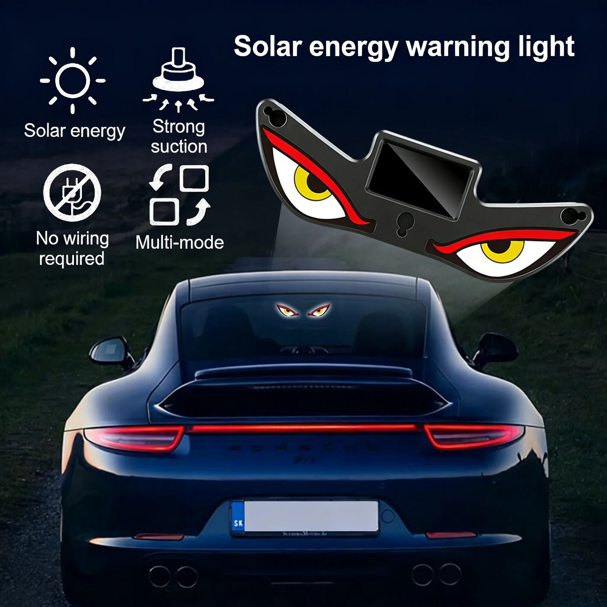 Cool Devil EYE Ambient Light Solar Powered Breathing Neon Light Car Decoration Rear Windshield Atmosphere Lights Car Accessories