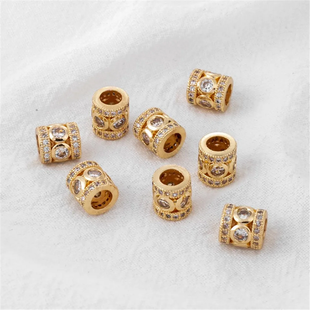 

1pcs 14K Gold-coated Accessories, Color-Changing, Zircon, Passepartout, 9mm Cylindrical, Macroporous Transshipment, DIY