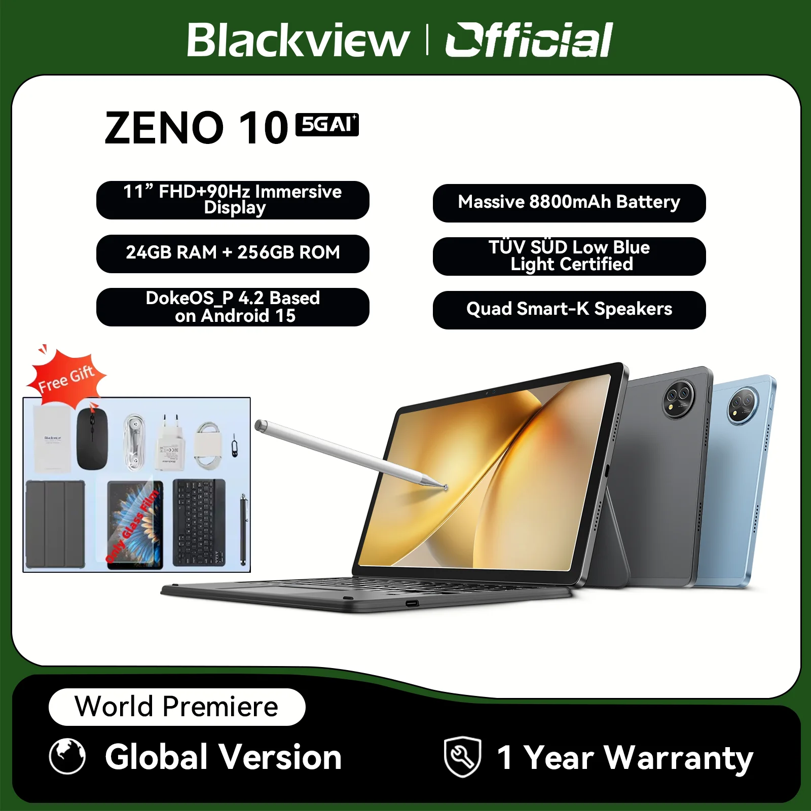 Blackview ZENO 10 5G AI Tablet,T8200 Ocat Core,11" FHD+ 90Hz Display, tablets android 15 Pad PC With Bluetooth планшет