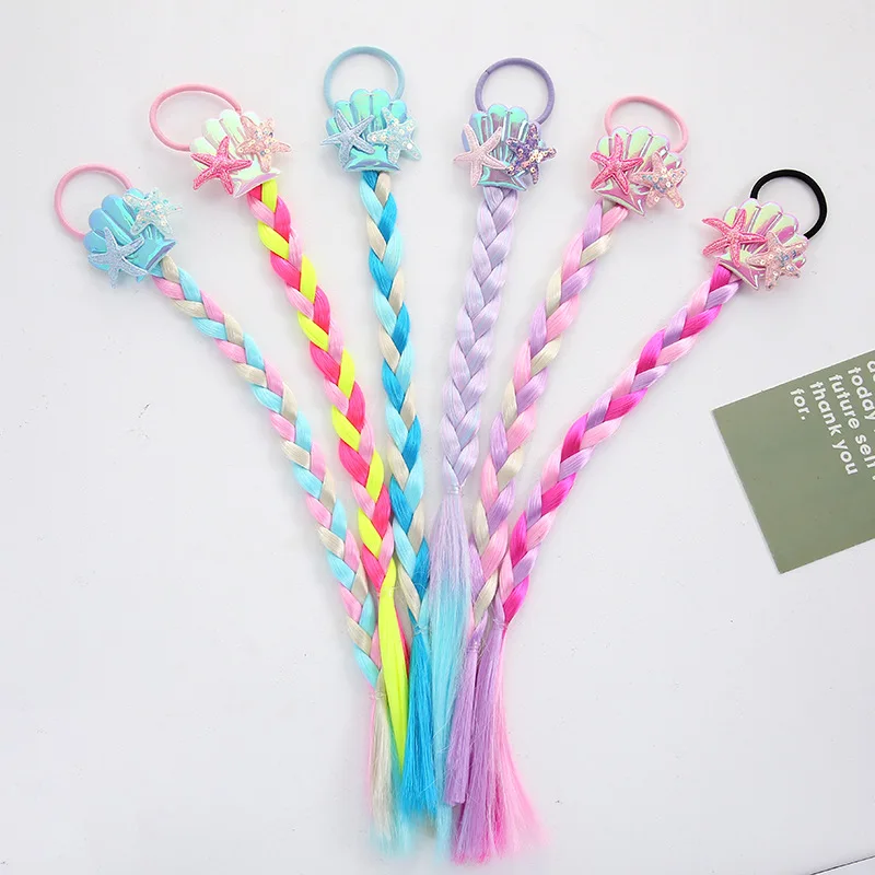 Cute Kids Girl Colorful Handmade Mermaid Shell Ponytail Hair Bands For Party Soft Lightweight Hair Accessories For Girls