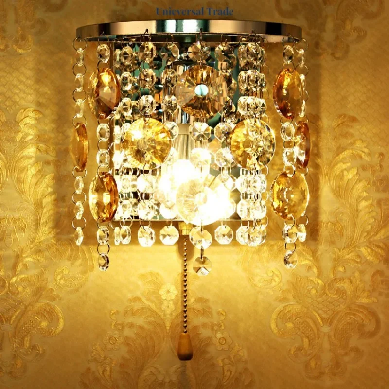 

European crystal wall lamp aisle lighting living room background wall light hotel engineering crystal wall lamp