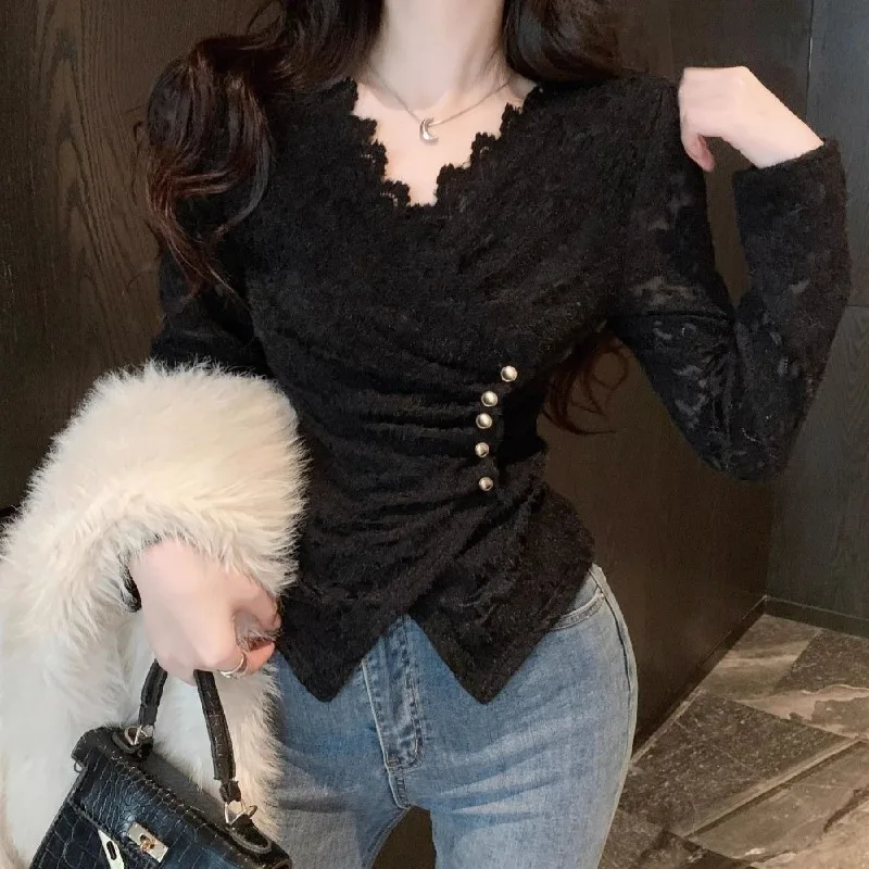 

Women's Lace Base Shirt Collar Inner Wear Small Fragrance Style Autumn Winter Pure Desire Top Small Shirt TT102