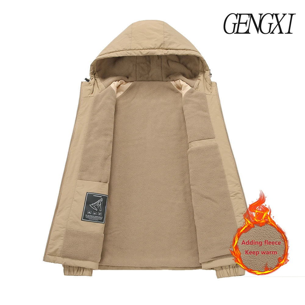 Autumn/Winter New Arrival Outdoor Sports Fleece-Lined Thickened Hooded Windbreaker Jacket Men's Windproof Warm-Weather Outerwear