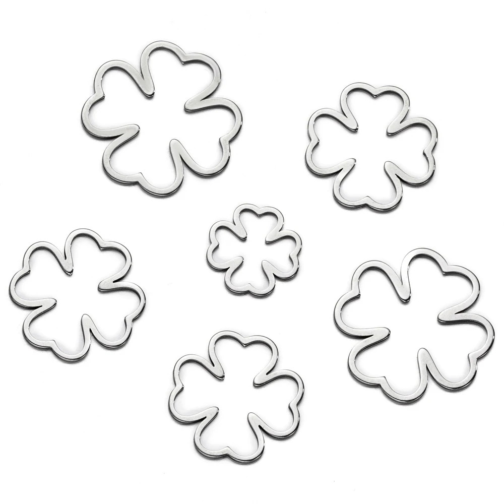 10Pcs/lot Flowers Stainless Steel Four Leaf Clover Steel Color Charms Hollow Pendants for DIY Resin Frame Mold Jewelry Making