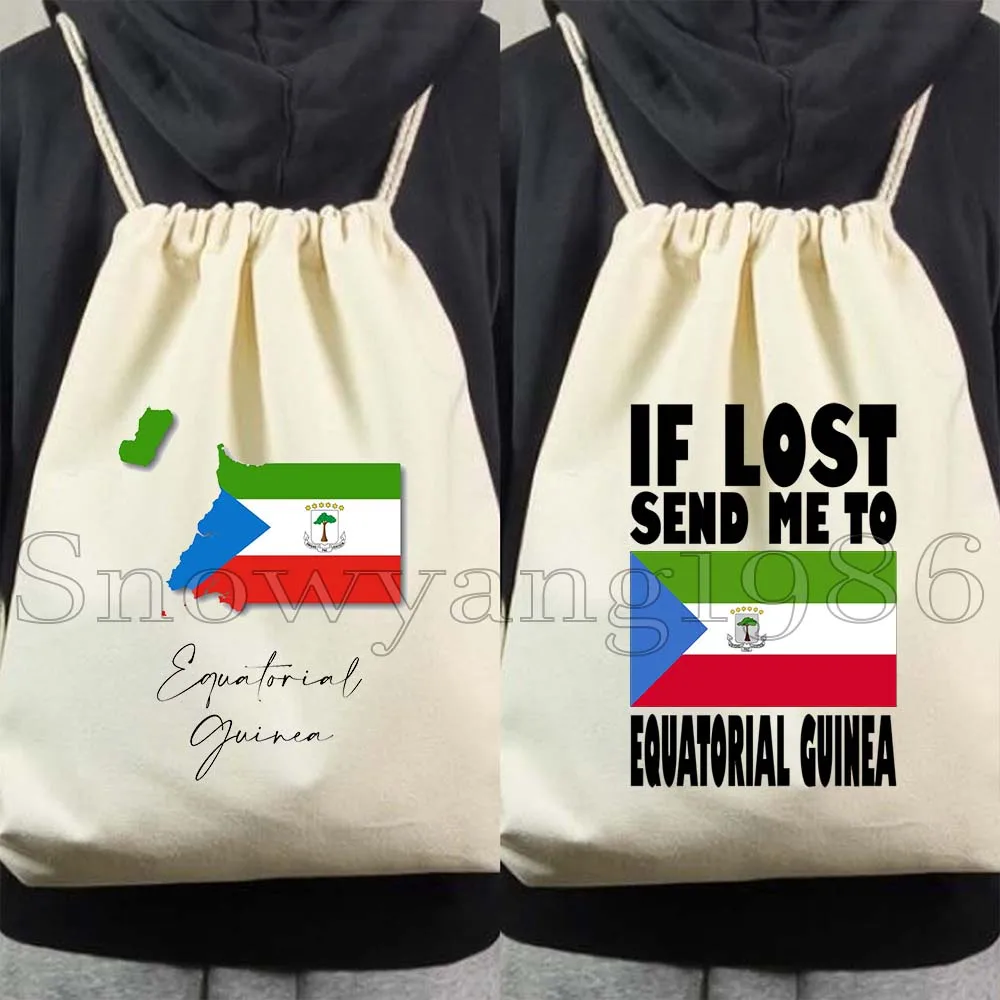 Equatorial Guinea Map Flag Cute Gifts Canvas Drawstring Bags Soccer Backpack Gym Cotton Sackpack Workout Sports Yoga String Bag