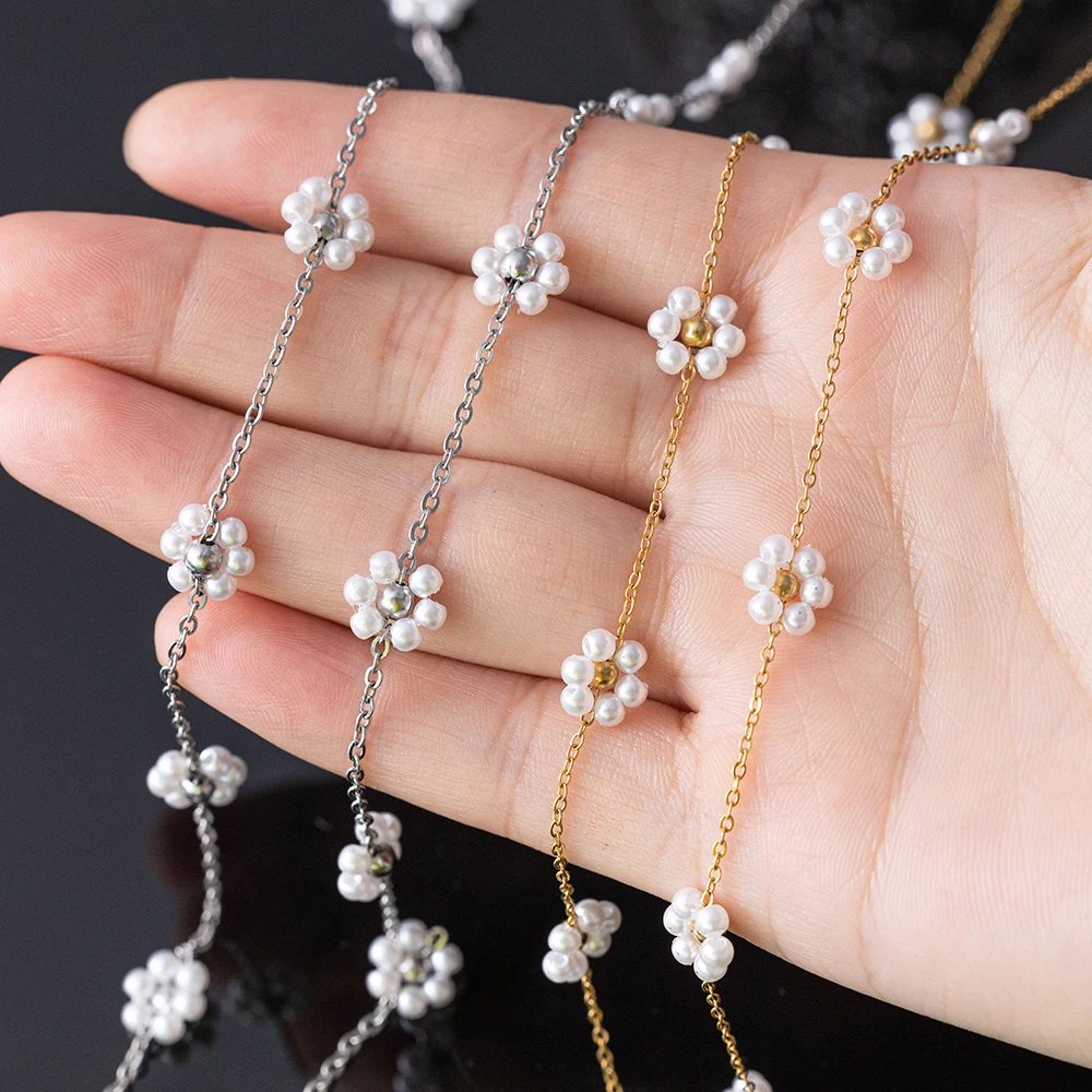 1 Meter Stainless Steel 10mm Daisy Flower Dainty Satellite Beaded Chain for DIY Jewelry Making Necklace Bracelet Anklet Supplies
