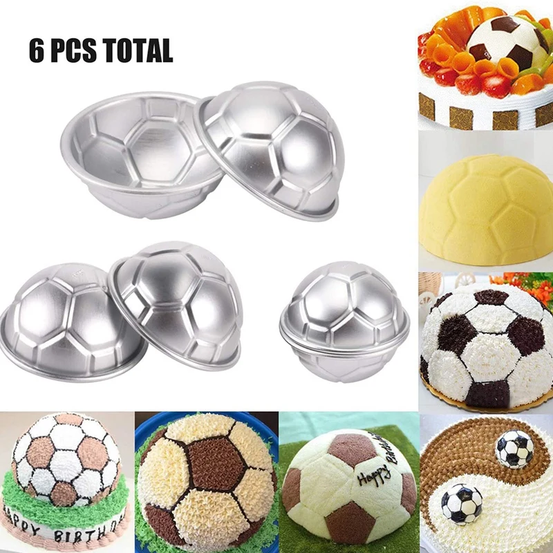 6 Pcs Mini Soccer Ball Cake Pan,Aluminum Cupcake Baking Pans,Half Sphere Shape Chocolate Pudding Tiny Mold Decorating