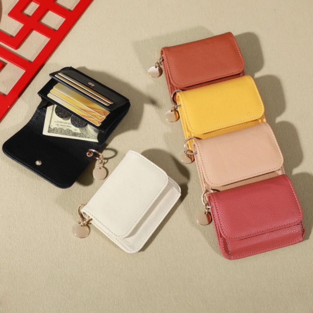 New Women's Short Wallet Solid Color Simple Button Card Holder Zipper Coin Purse Portable Bifold Credit Card Case Money Pouch