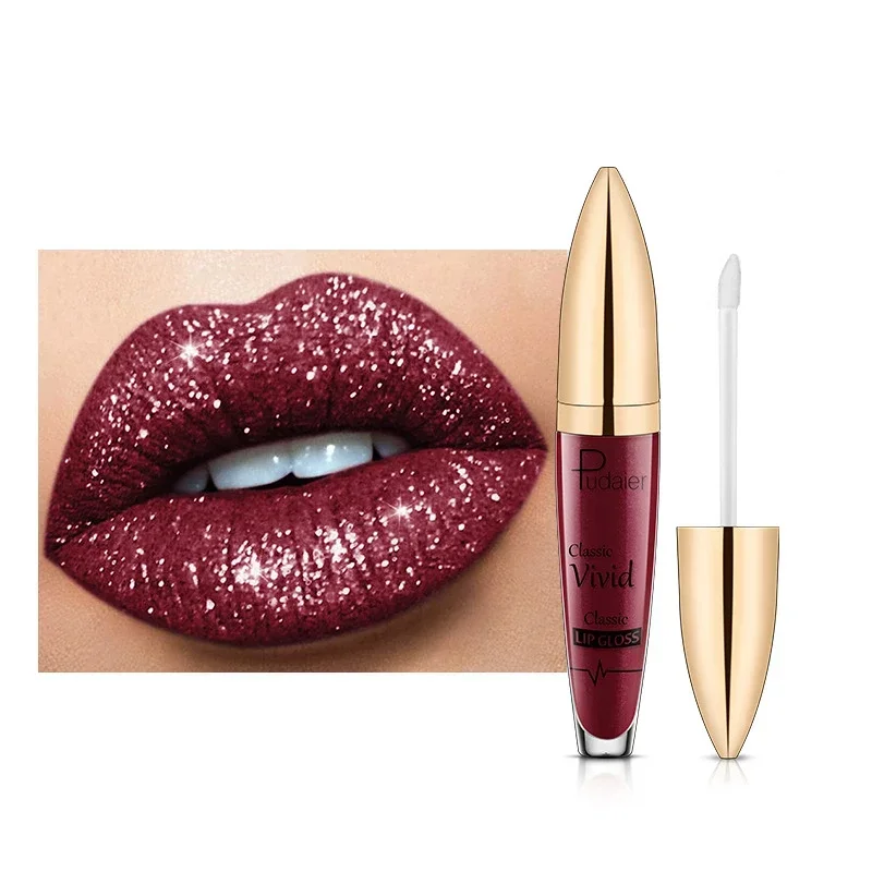 Heallor Diamond Glitter Lipgloss Make-Up 19 Kleuren Mat Veranderende Waterdichte, Duurzame Parel Glanzende Illusie Natuurlijke Vloeibare Lipstic