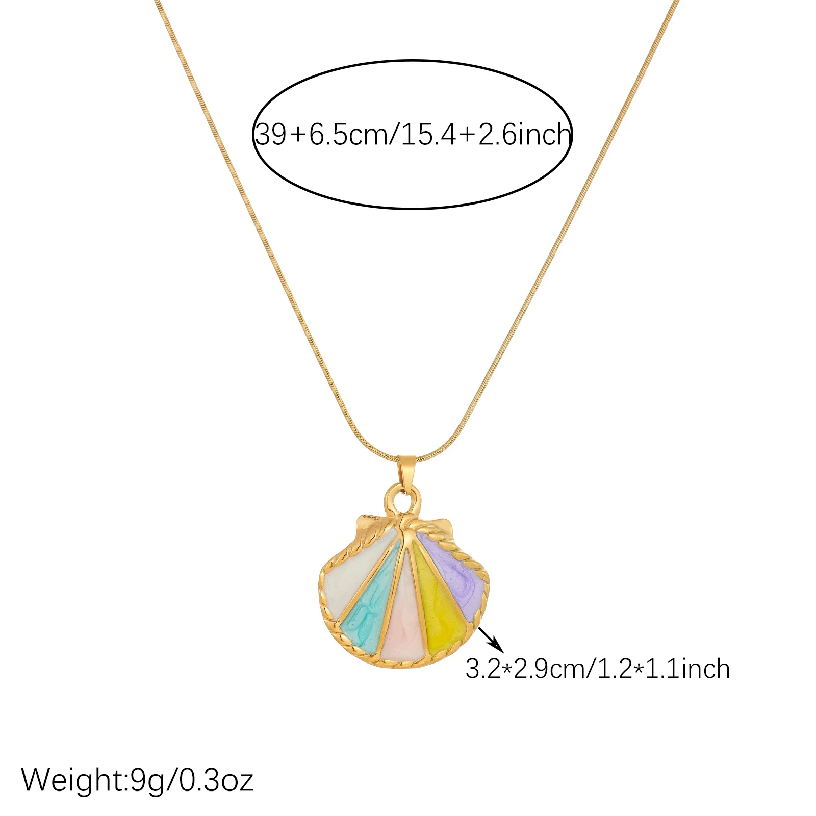 DIEYURO 316L Stainless Steel Enamel Colored Stripe Shell Pendant Box Chain Necklace For Women Girls Summer Beach Jewelry Gift