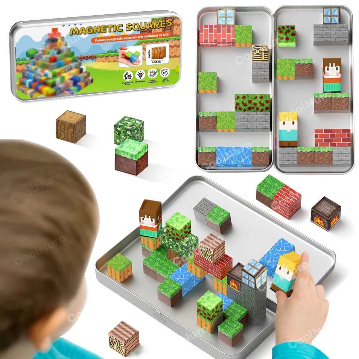 

32 шт. магнитные строительные блоки, набор для охоты за сокровищами, лесной набор для детей от 3 лет, модель «сделай сам», детская развивающая сенсорная игрушка STEM с железной коробкой
