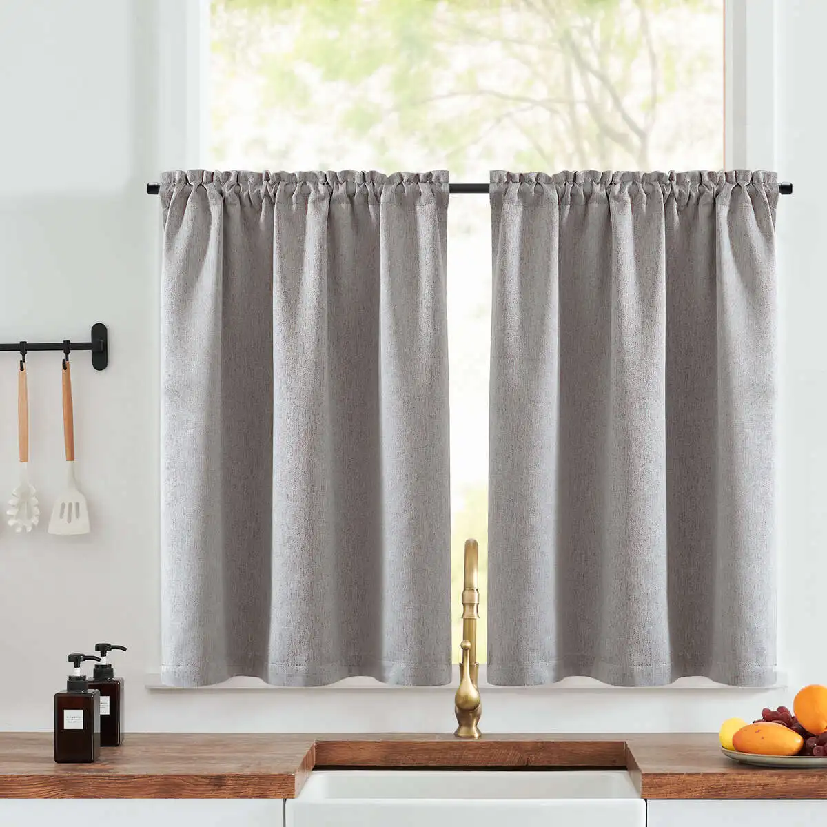 JINCHAN 34*36 Kitchen Curtains Modern Farmhouse Tier Curtains Privacy Thick Cafe Curtain Room Darkening Half Window Drapes 