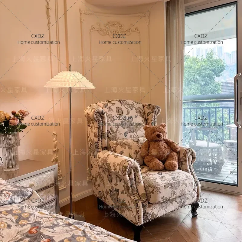 High Back Tiger Chair Retro Fabric Single Sofa Leisure Armchair For Small Apartment Living Room Balcony