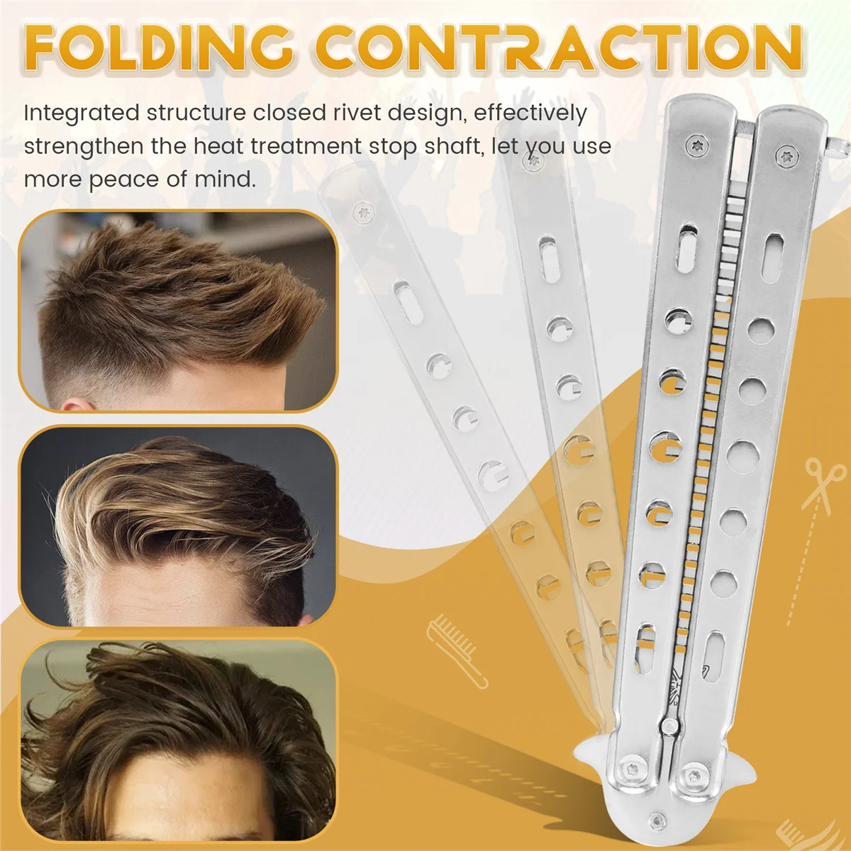 مشط فراشة قابل للطي من الفولاذ المقاوم للصدأ ، تصفيف الشعر ، سكين تصفيف الشعر ، فرش اللحية والشارب