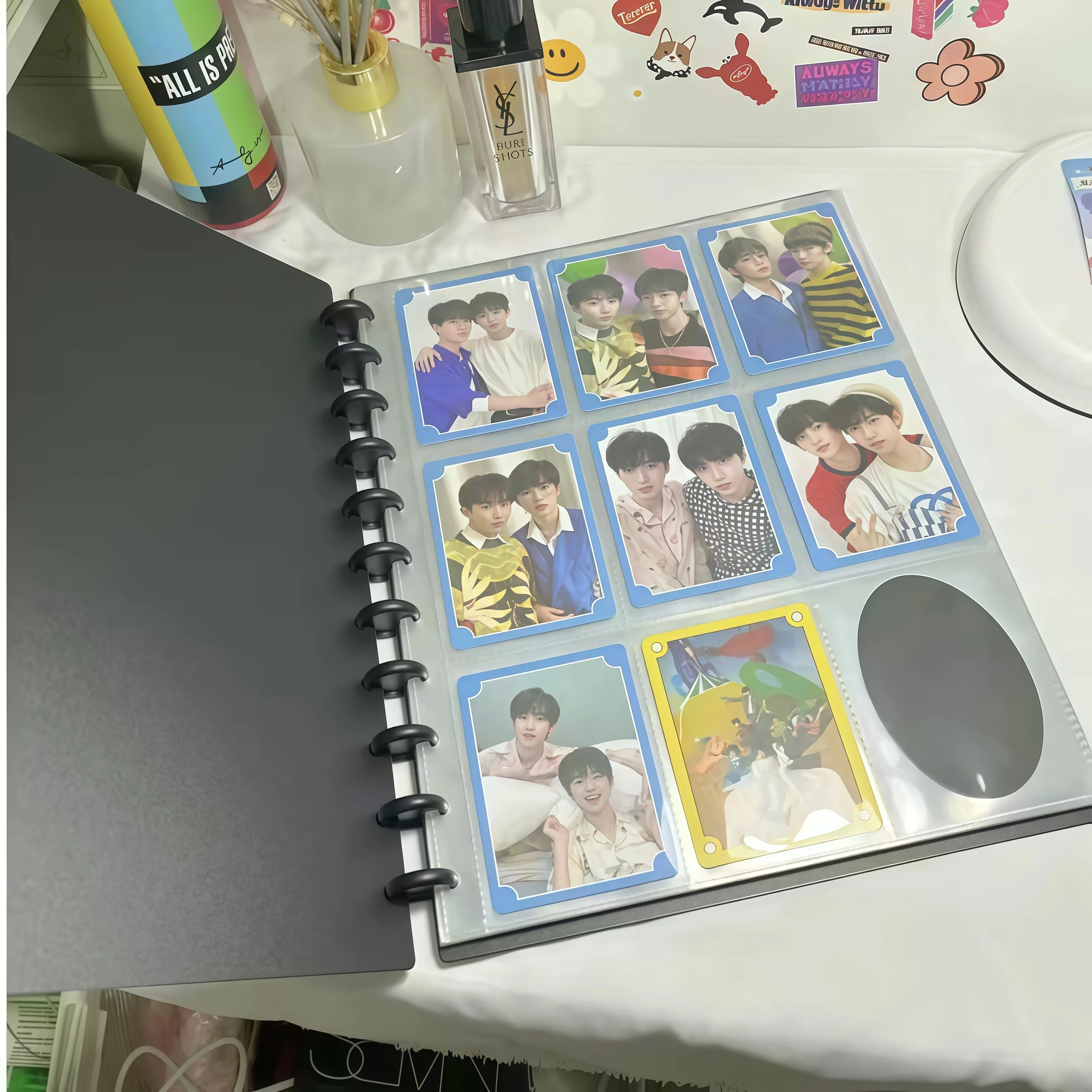 3-Inch Grid Mushroom Button Binder Photo Album - 20 Pages, 180 Pockets for Polaroids, Postcards, and Idol Photocards