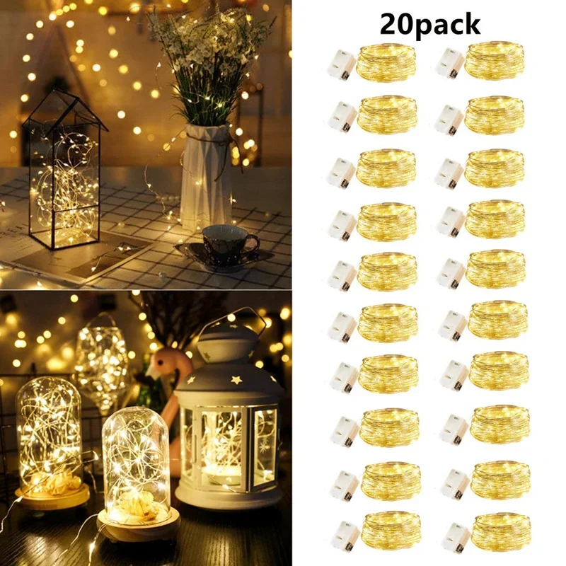 

1/2M LED Light With 3 Speed Modes 10/20Pack Mini Copper Lights With battery for Party Christmas Decorations Wedding Fairy Light