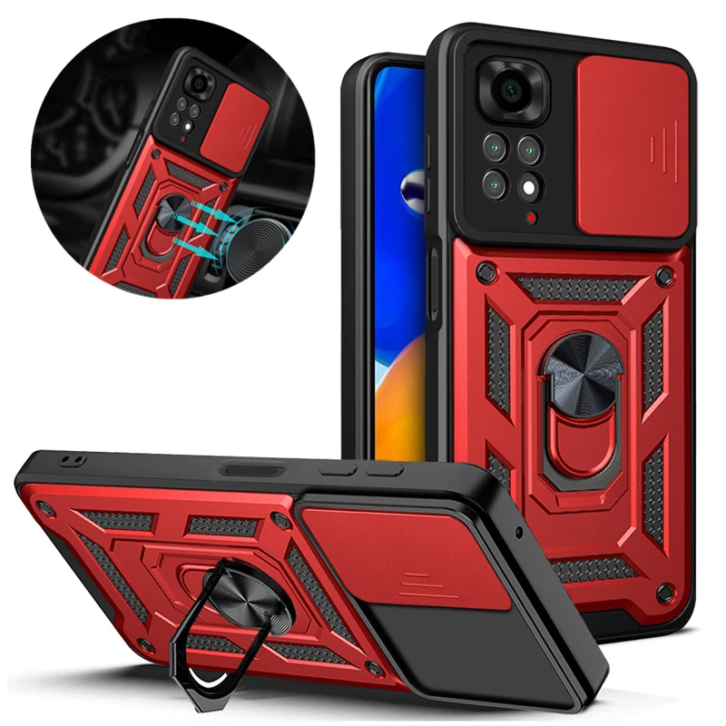 For Xiaomi Redmi Note 11 Pro 5G Case Slide Camera Lens Protect Phone Case For Redmi Note 11 11S Magnetic Holder Armor Back Cover