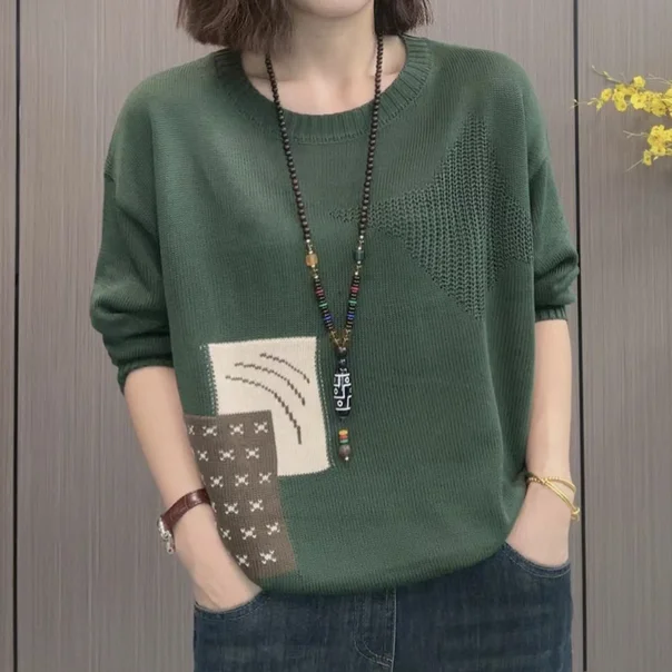 

Loose Knitted Sweater 2024 Autumn Winter Women's Mommy Sle Faionable Casual Boting irt Overhead Design Comfortable