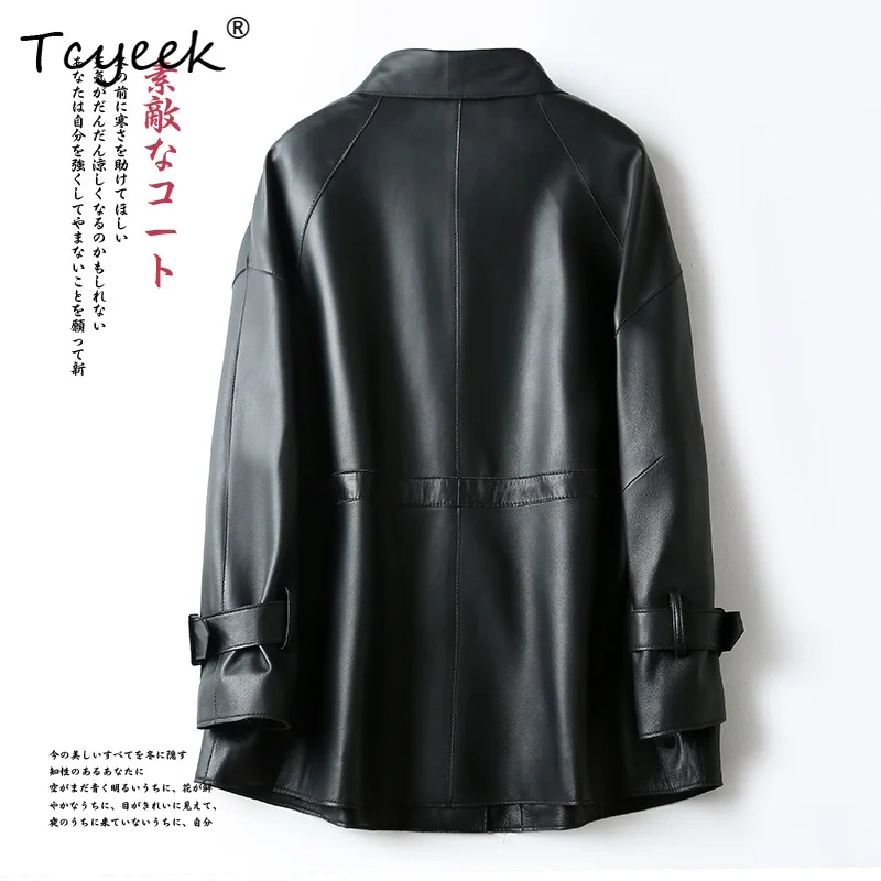 Tcyeek 탑 레이어 양피 봄 가을 한국어 버전 Fang Ling 트렌디 여성 정품 가죽 자켓 Женская Кожаная Куртка