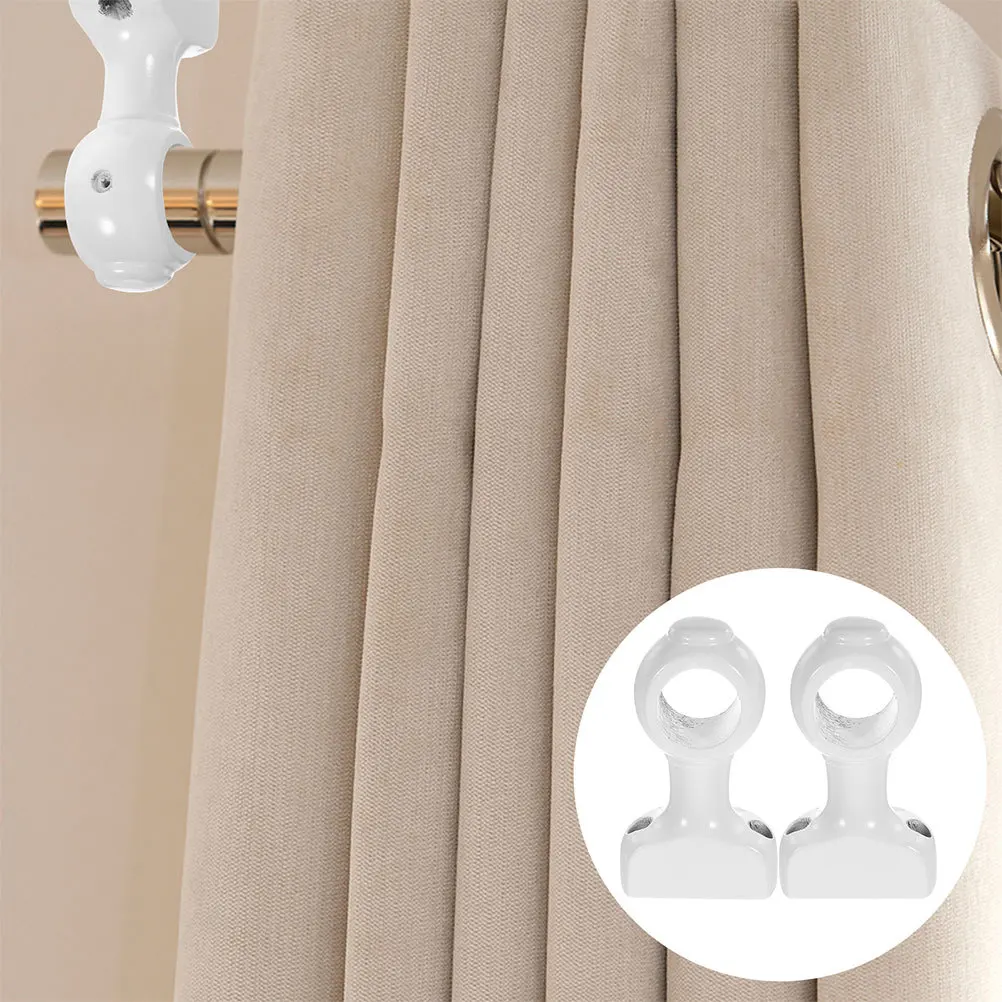 

2Pcs Curtain Rod Support Brackets White Wooden Heavy Duty Decorative Wall Mount Rod Holder for Single Double Curtain Pole