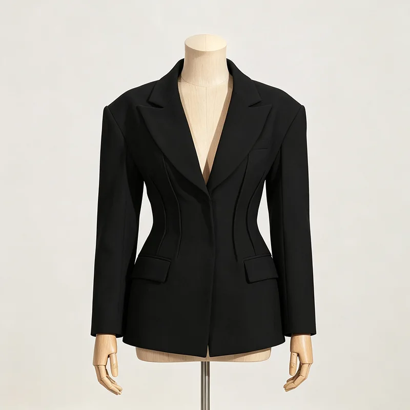 HKSH Women Blazer Elegant Stylish Patchwork Solid Color Waist-cinching Design Fashionable Niche Ins Suit-Coat Autumn New HK27099