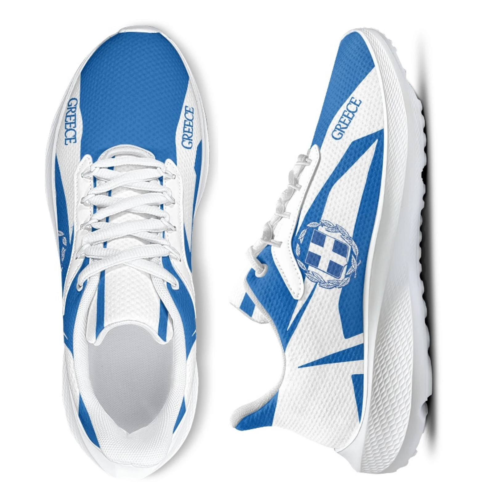 INSTANTARTS Blue White Sneakers Unisex Greece Flag Design Brand New Sneakers Lightweight Lace-up Walking Shoes Casual Shoes