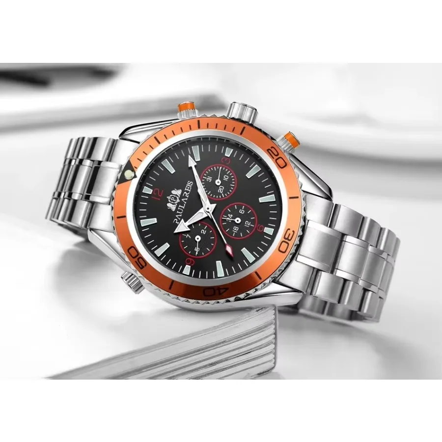 Automatic Mens Watch Mechanical Self Wind Movement Stainless Steel Strap Orange Blue Black Dial Bezel Classic Fashion Watches