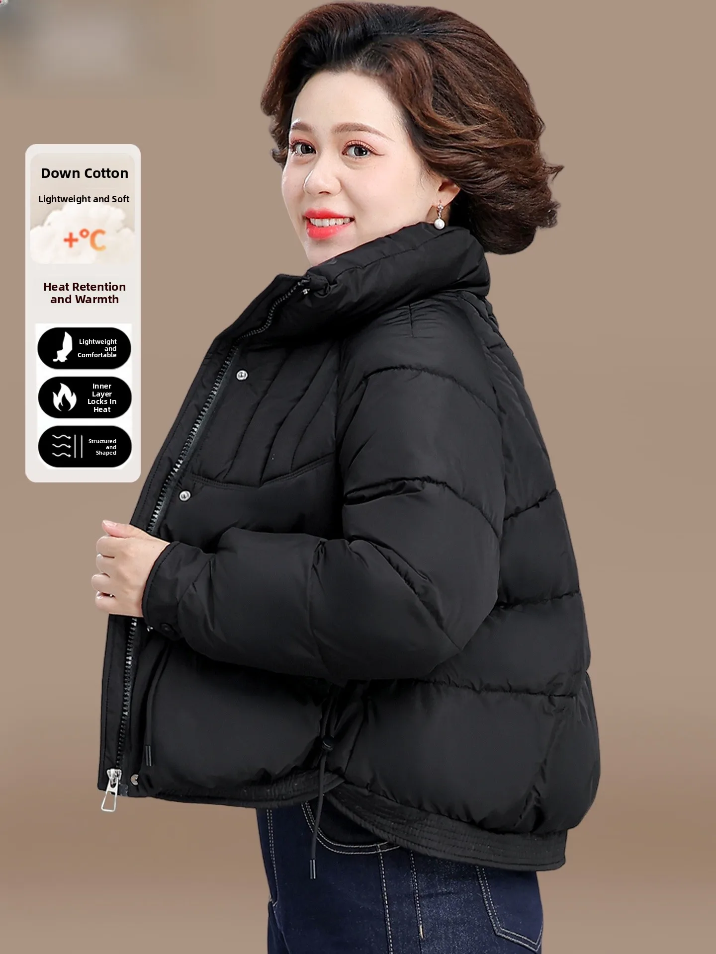 

Faionable ort down Jaet Women's Autumn Winter Coat Warm Stand Fit Polyester Fiber Cotton Coat for Middle-Aged Mothers