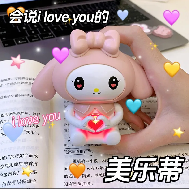 Kawaii Anime Sanrio Kuromi Cinnamoroll My Melody Model Doll Sound with Heart Gesture Light Up with Voice Talking Toy Girls Gift