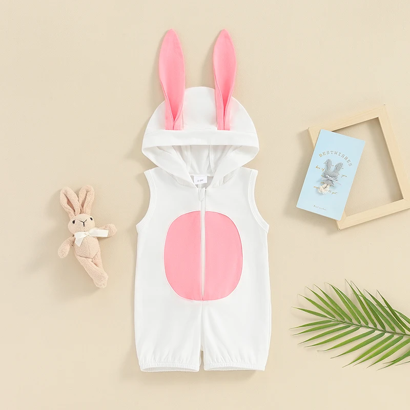 Newborn Baby Boys Girls Easter Outfit Infant Kids Rabbit Bunny Hooded Romper Zipper Jumpsuit