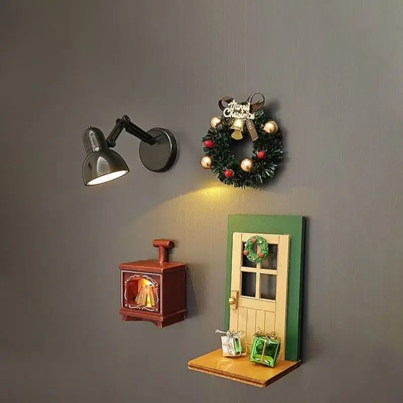 Stimmungsvolle Holztür-Kühlschrankmagnete, die leuchten, Kaminbeleuchtung, Weihnachtskranzdekorationen, magnetische Kühlschrankmagnete
