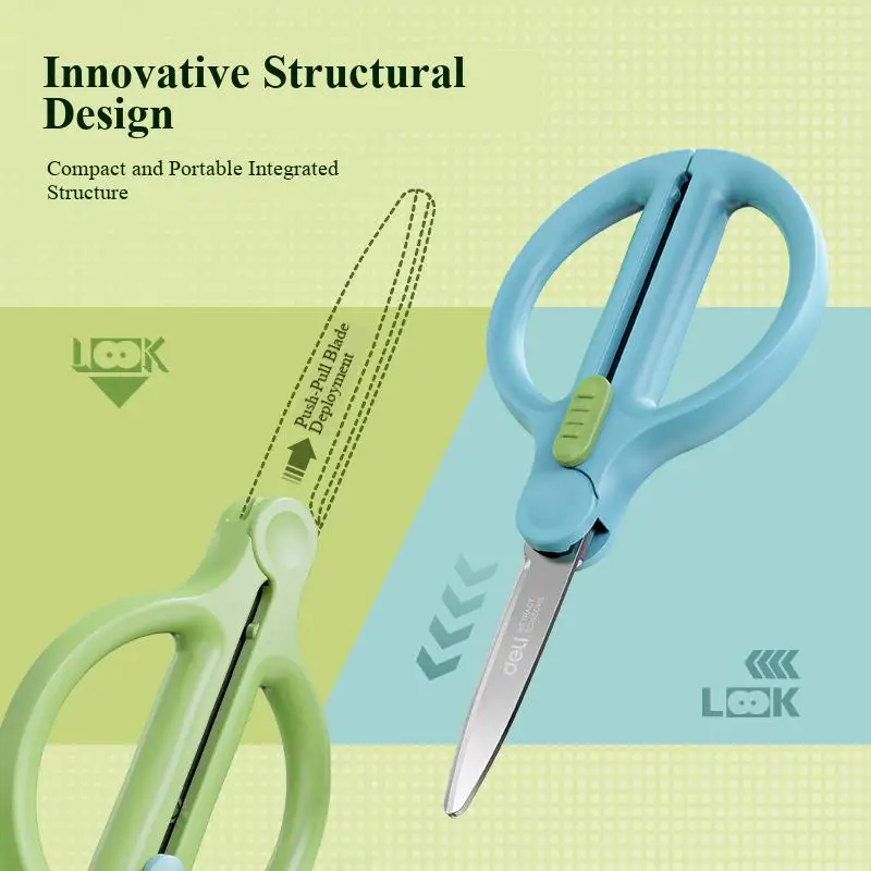 Deli TJ61 TJ62 TJ63 Retractable Scissors 148mm/6 Inch Labor-Saving Safety Rust-Resistant Scissor for Office And House Use