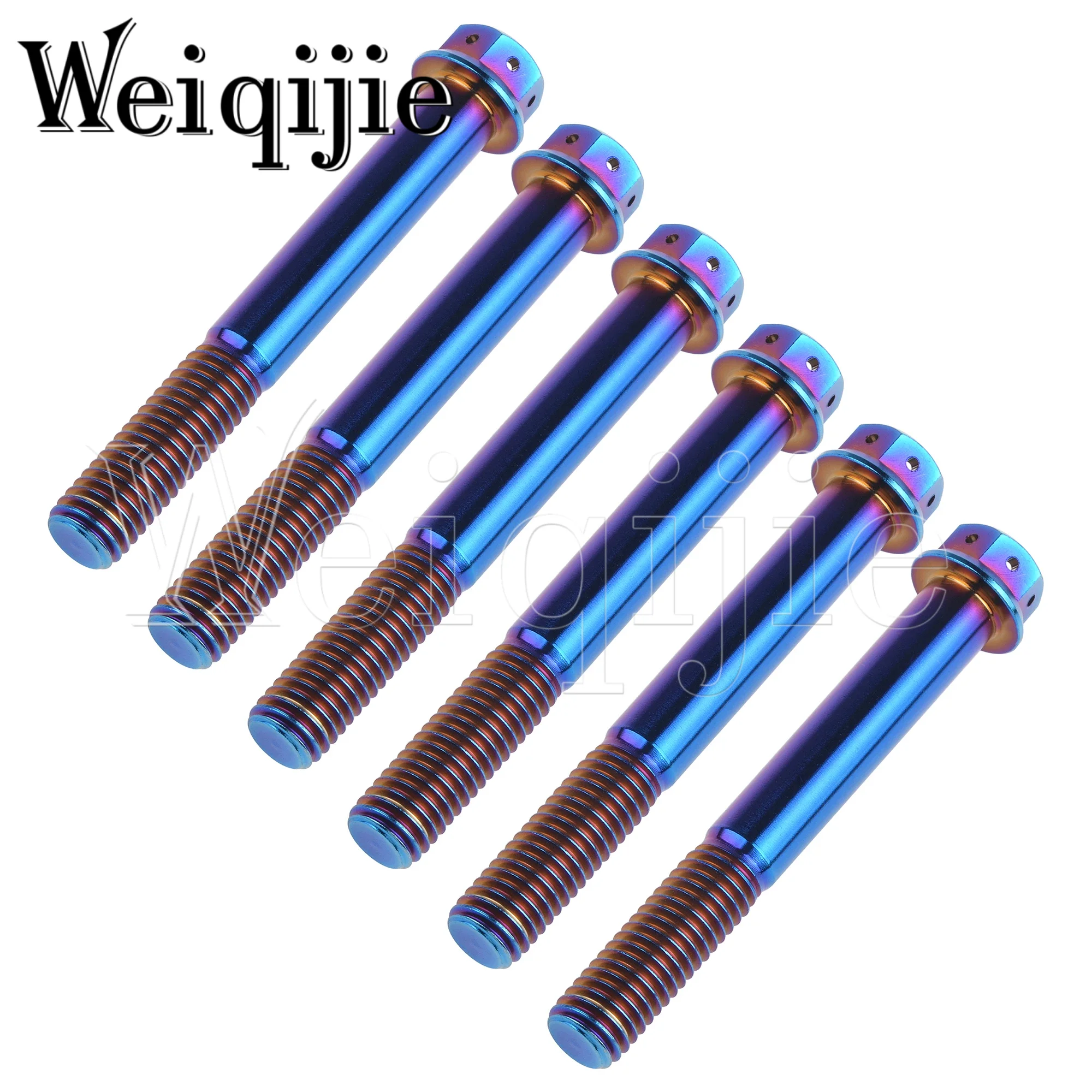 Weiqijie  6PCS Titanium Bolts M8x15 20 25 30 35 40 45 50 55mm Inner Hexagon Hole Flange Small Head for Motorcycle Screw