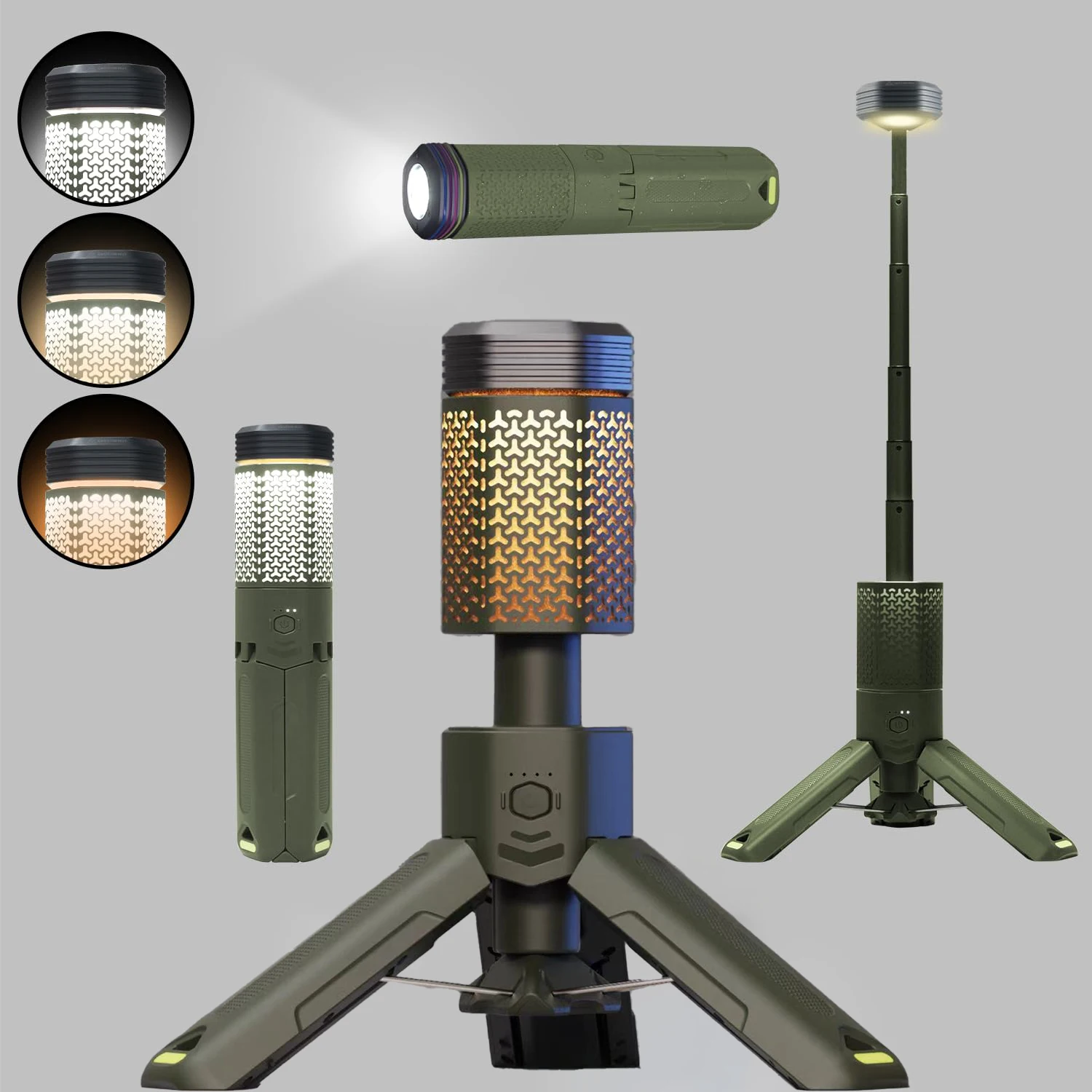 Telescopic and Collapsible Camping Lanterns with 2 Light Sources, Mobile Lighting, 10500mAh Battery, Flash Light