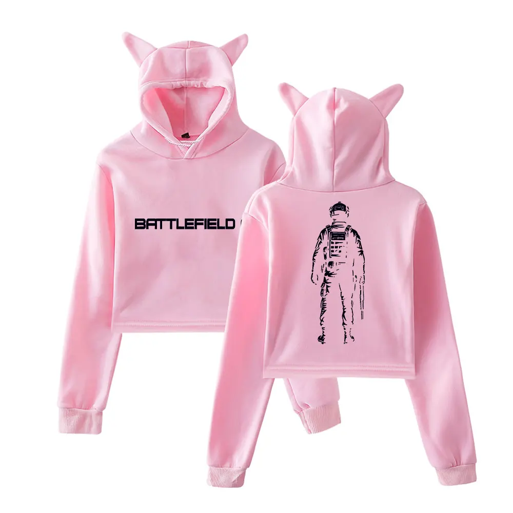 เสื้อฮู้ด BATTLEFIELD 6 สไตล์วินเทจยุค 90s เสื้อฮู้ดสตรีทแวร์ เสื้อฮู้ดแฟชั่นสำหรับสาวๆ ลายหูแมว เสื้อครอปแฟชั่น เสื้อสปอร์ตแบบสวม