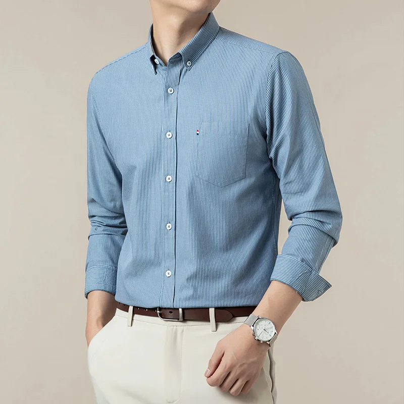 Men Cotton Long-sleeved Shirt Spring Autumn Business Casual Shirt Coat