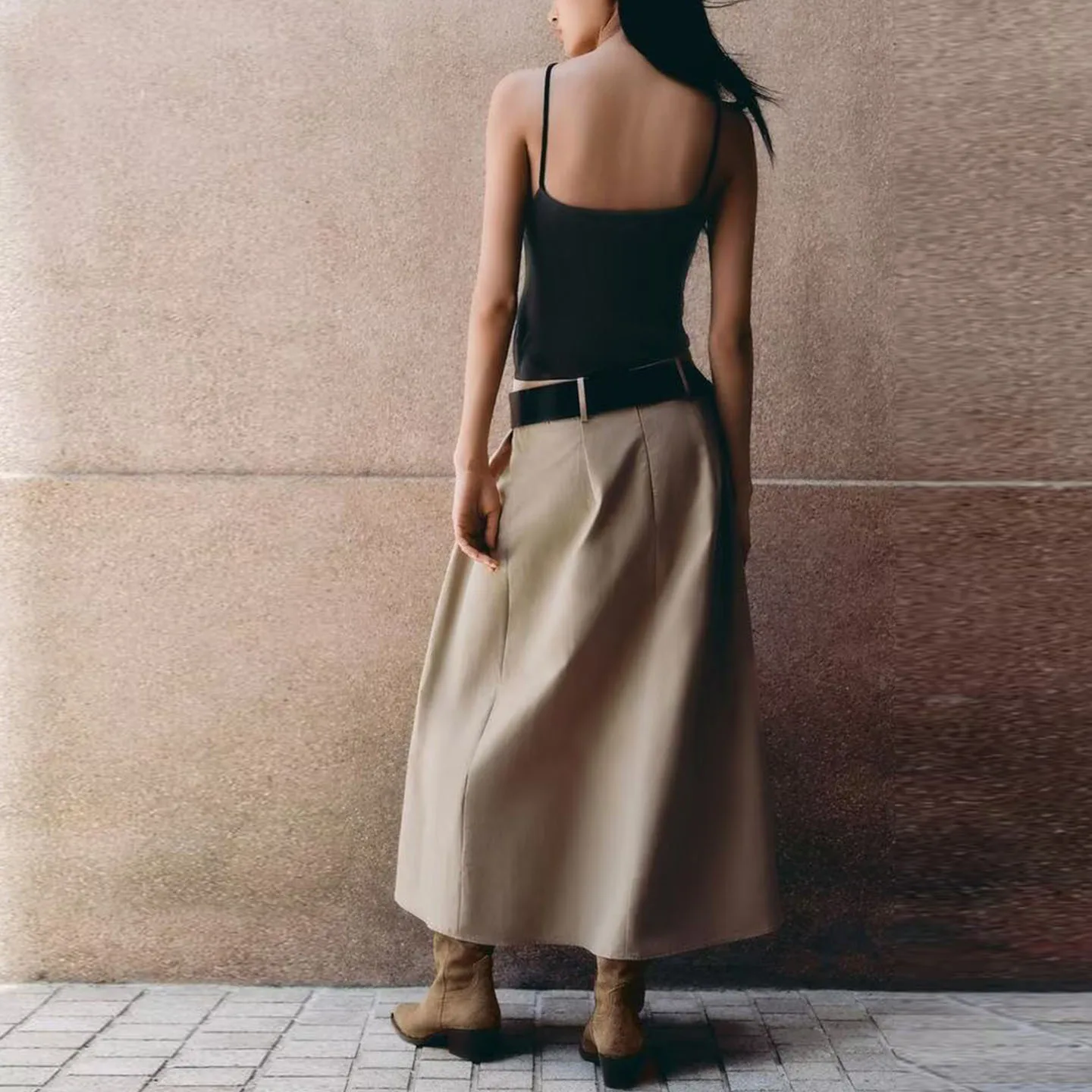 

Women's Faion Midi Skirt Belted Cowl Ne Design Versatile Autumn 2025 New Arrival Ele European Sle Ladies' Skirt