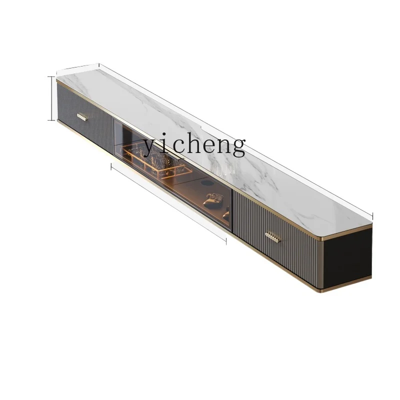 

TQH rock panel TV cabinet modern simple light luxury hanging wall narrow living room coffee table cabinet