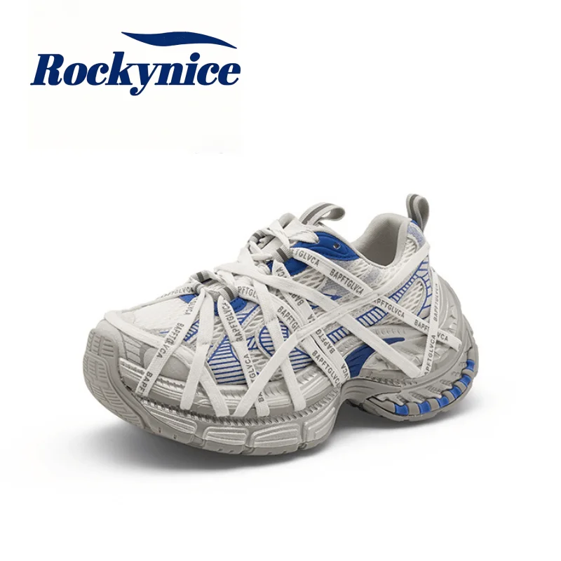 New Women 2026 Summer Breathable Mesh Cross Lace Dad Shoes High Platform  Sneakers Height Increase Chunky Casual Walking Shoes